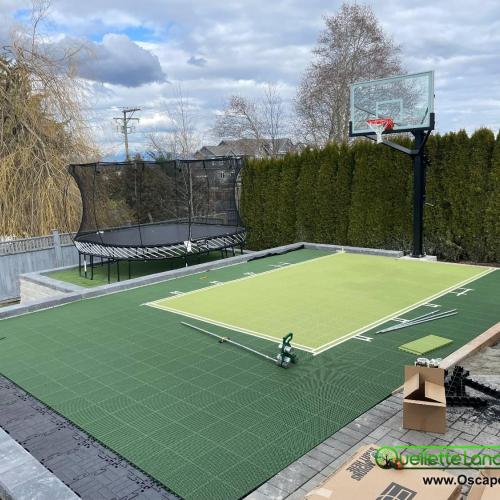  | We installed a nice raised area for a trampoline and some retaining walls to level out an area for a basketball court | Putting Greens & Sports Field Installations 